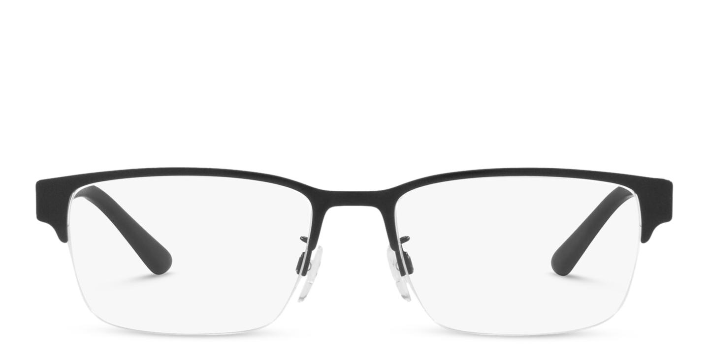 Shop Emporio Armani Half-Rim Wide Rectangle Eyeglasses in Matte Black online.
