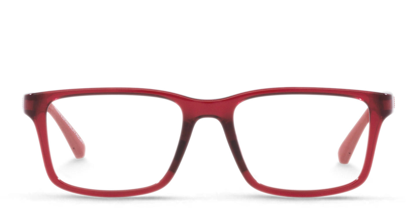 Shop Emporio Armani Rectangle Eyeglasses in Red online.