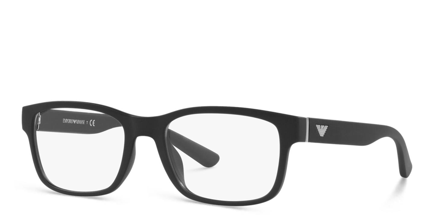 Shop Emporio Armani Wide Rectangle Eyeglasses in Matte Black online.
