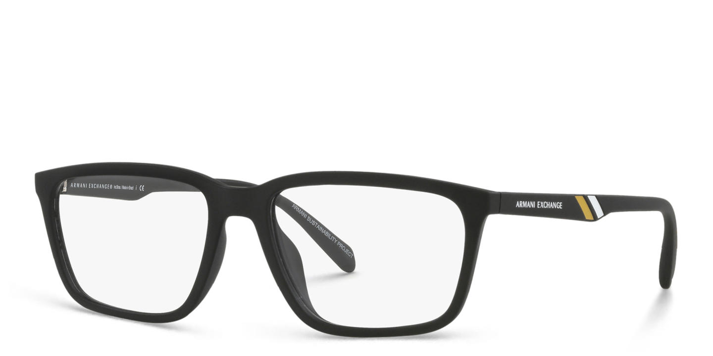 Shop Armani Exchange Logo-Print Wide Rectangle Eyeglasses in Black online.