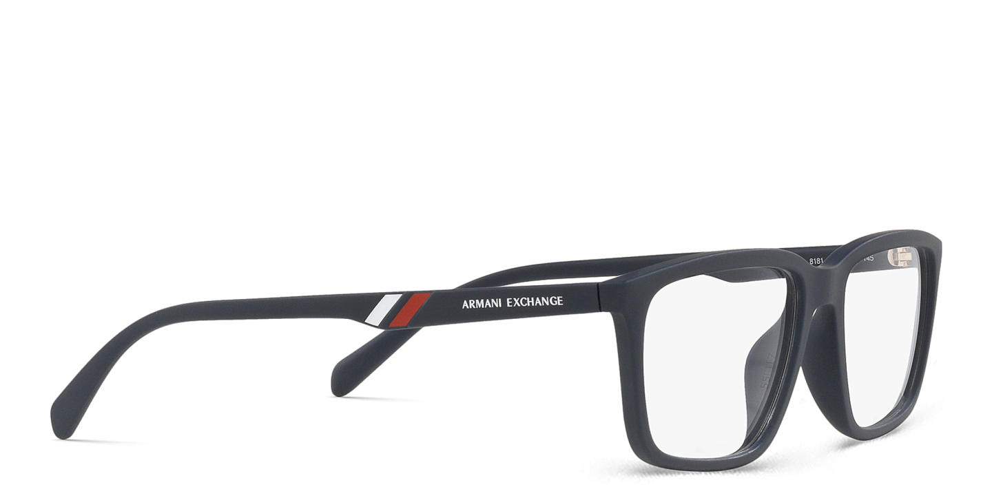 Shop Armani Exchange Wide Rectangle Eyeglasses in Blue online.