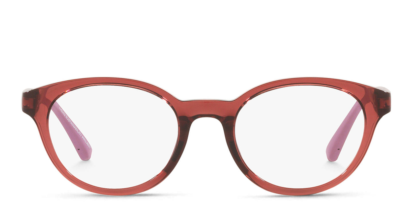 Emporio Armani Junior Kids Round Eyeglasses in Shiny Transparent Red – Product Photo 0