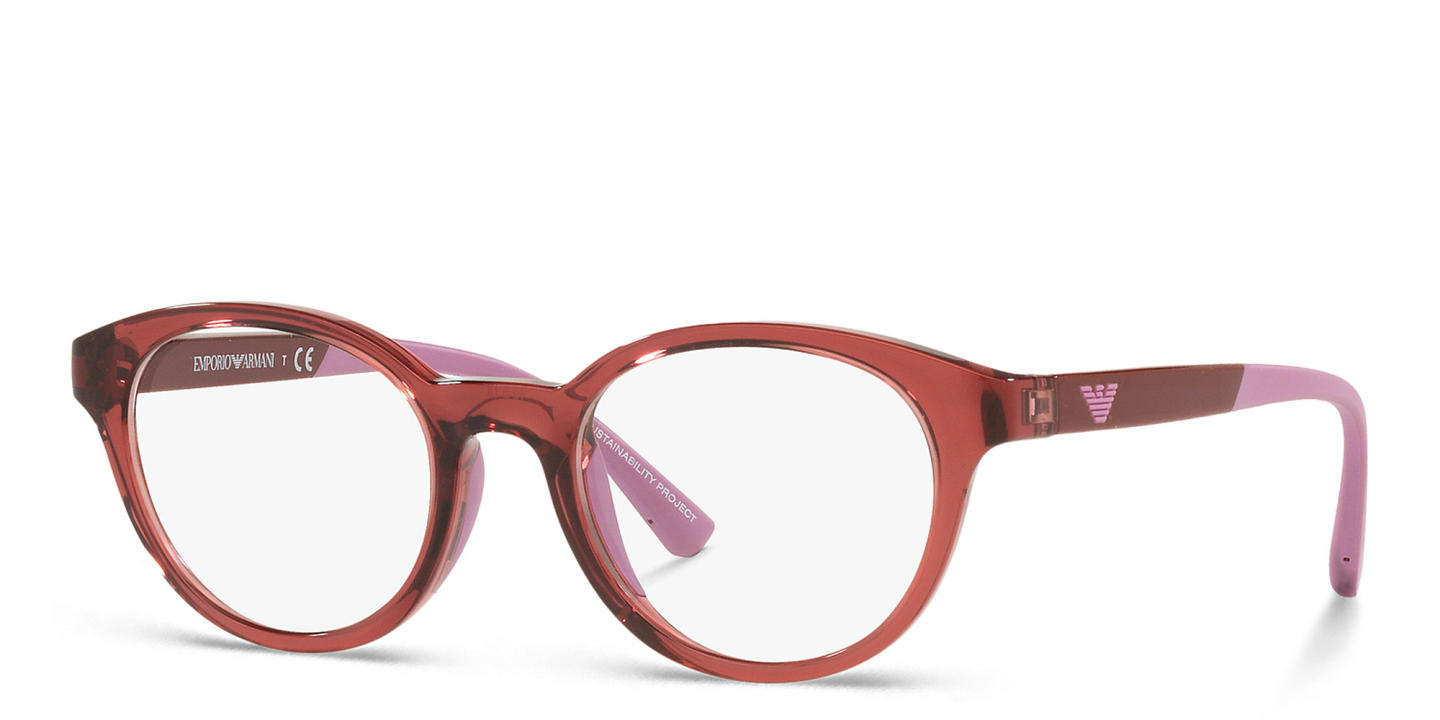 Emporio Armani Junior Kids Round Eyeglasses in Shiny Transparent Red – Product Photo 1