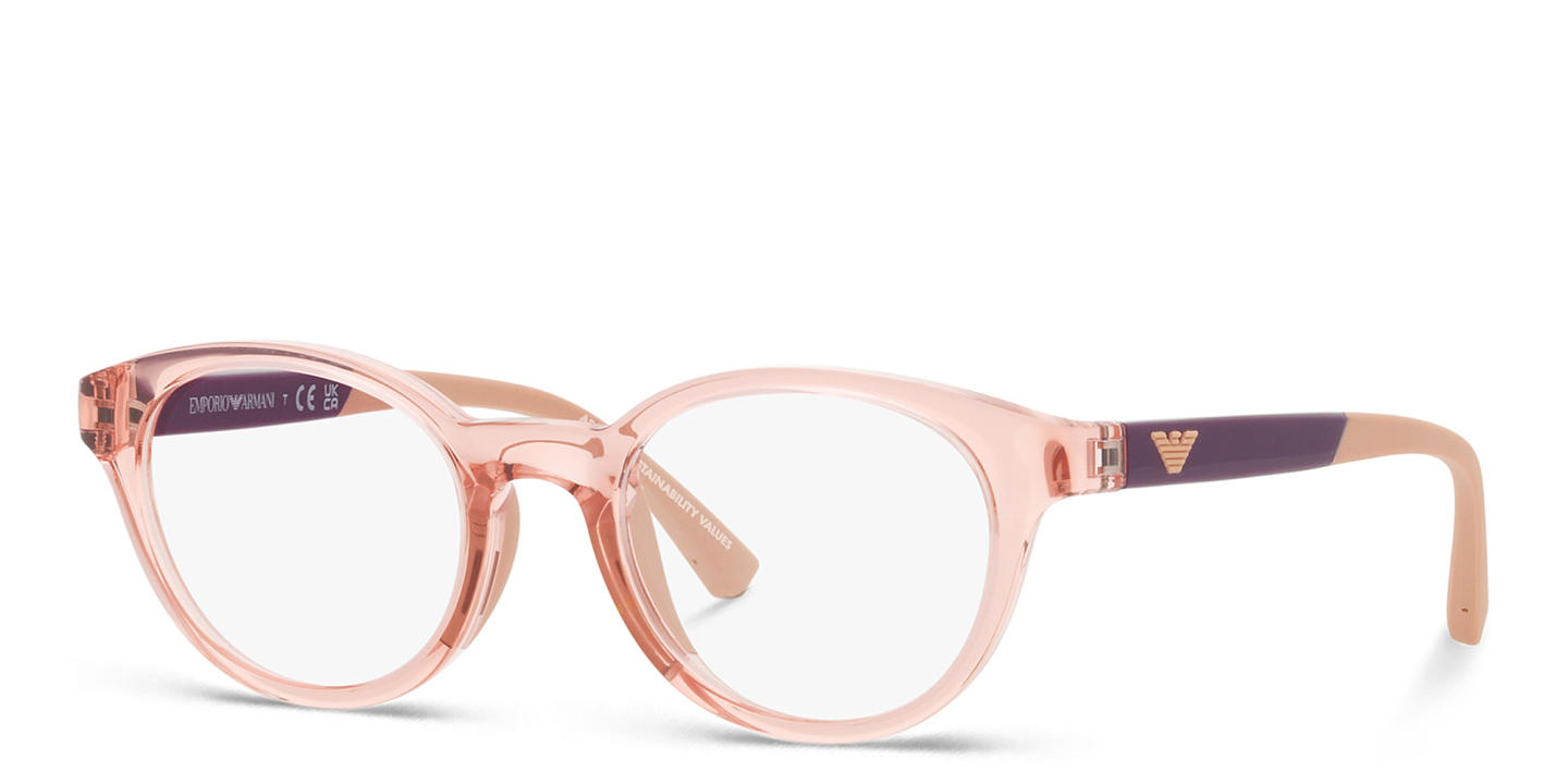 Emporio Armani Junior Kids Round Eyeglasses in Transparent Pink – Product Photo 1