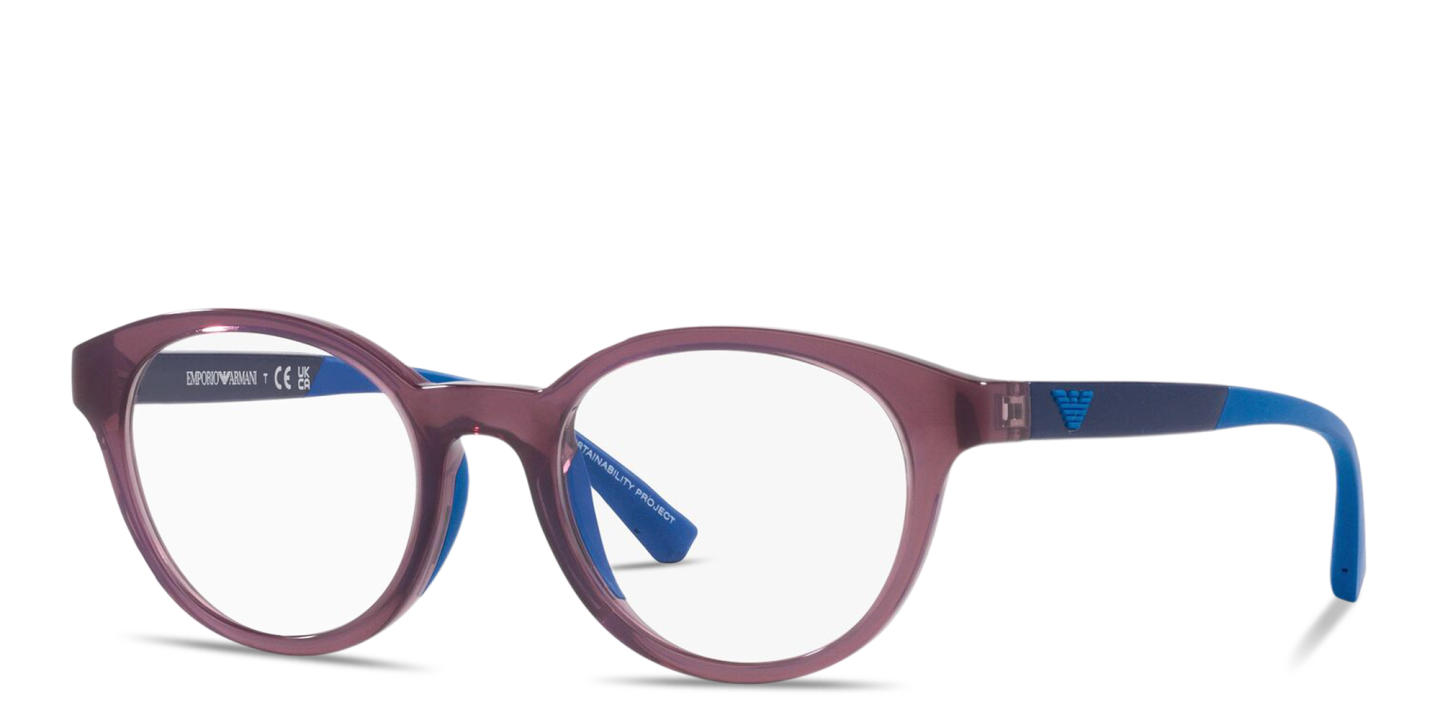 Emporio Armani Junior Kids Round Eyeglasses in Transparent Violet – Product Photo 1