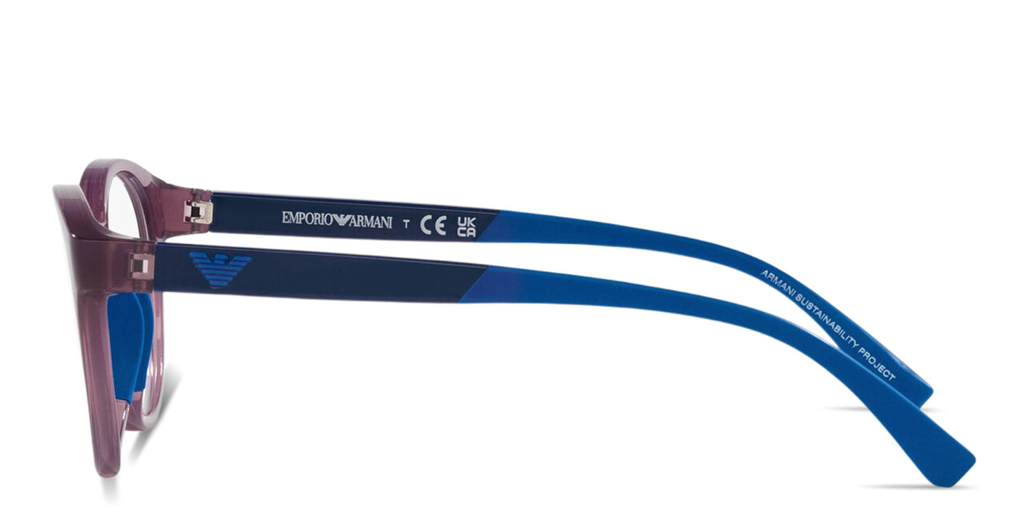 Emporio Armani Junior Kids Round Eyeglasses in Transparent Violet – Product Photo 2