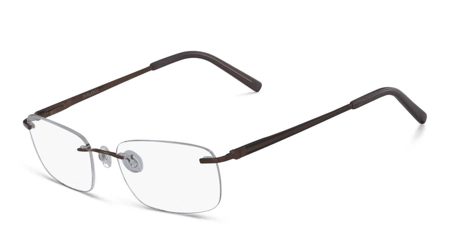 Shop Pure Rimless Rectangle Eyeglasses in Brown online.