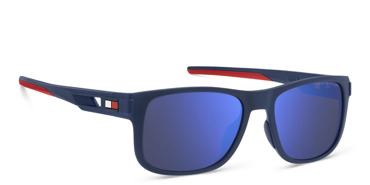 Shop Tommy Hilfiger Rectangle Sunglasses in Blue online.