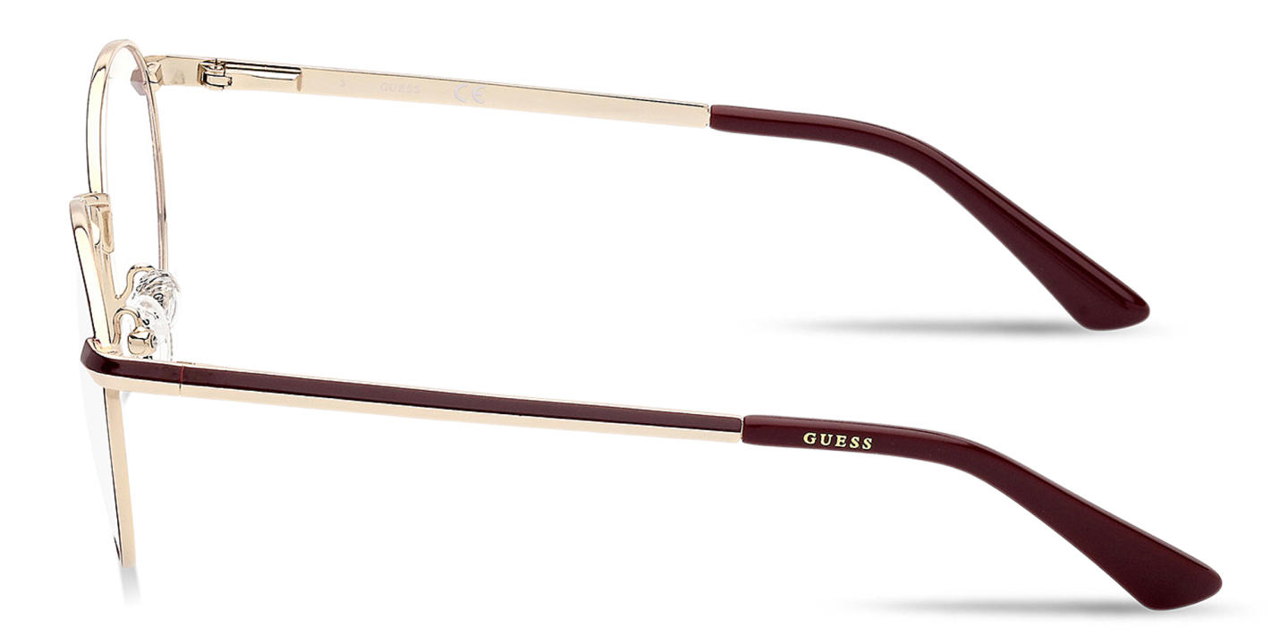Guess Logo Lettering Round Eyeglasses in Burgundy Gold – Product Photo 2