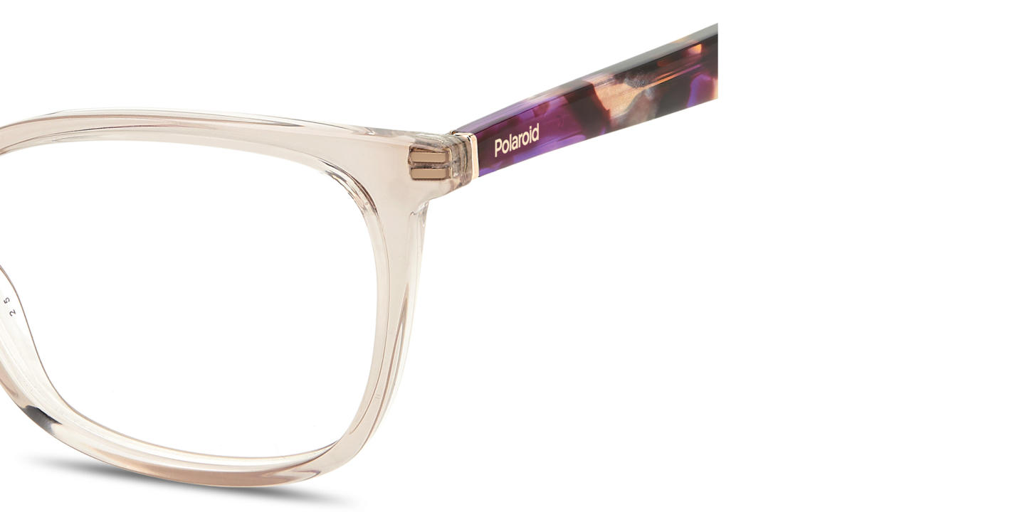 Shop Polaroid Logo Lettering Rectangle Eyeglasses in Transparent Nude online.