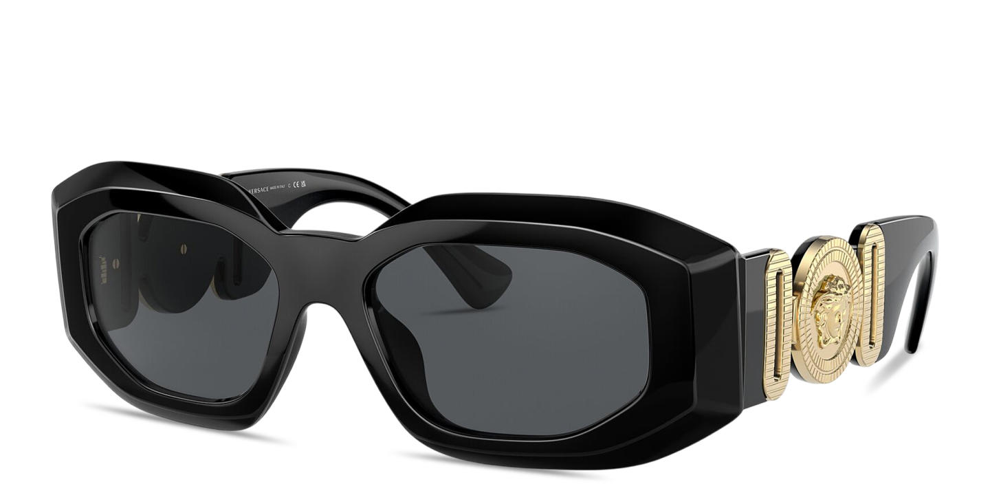 Shop VERSACE Maxi Medusa Biggie Irregular Sunglasses in Black online.