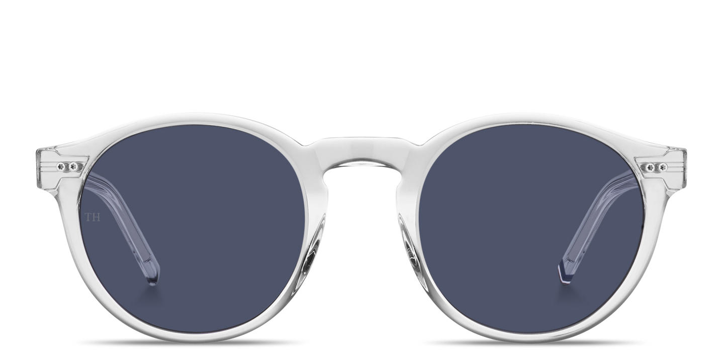 Shop Tommy Hilfiger Logo Lettering Round Sunglasses in Clear online.