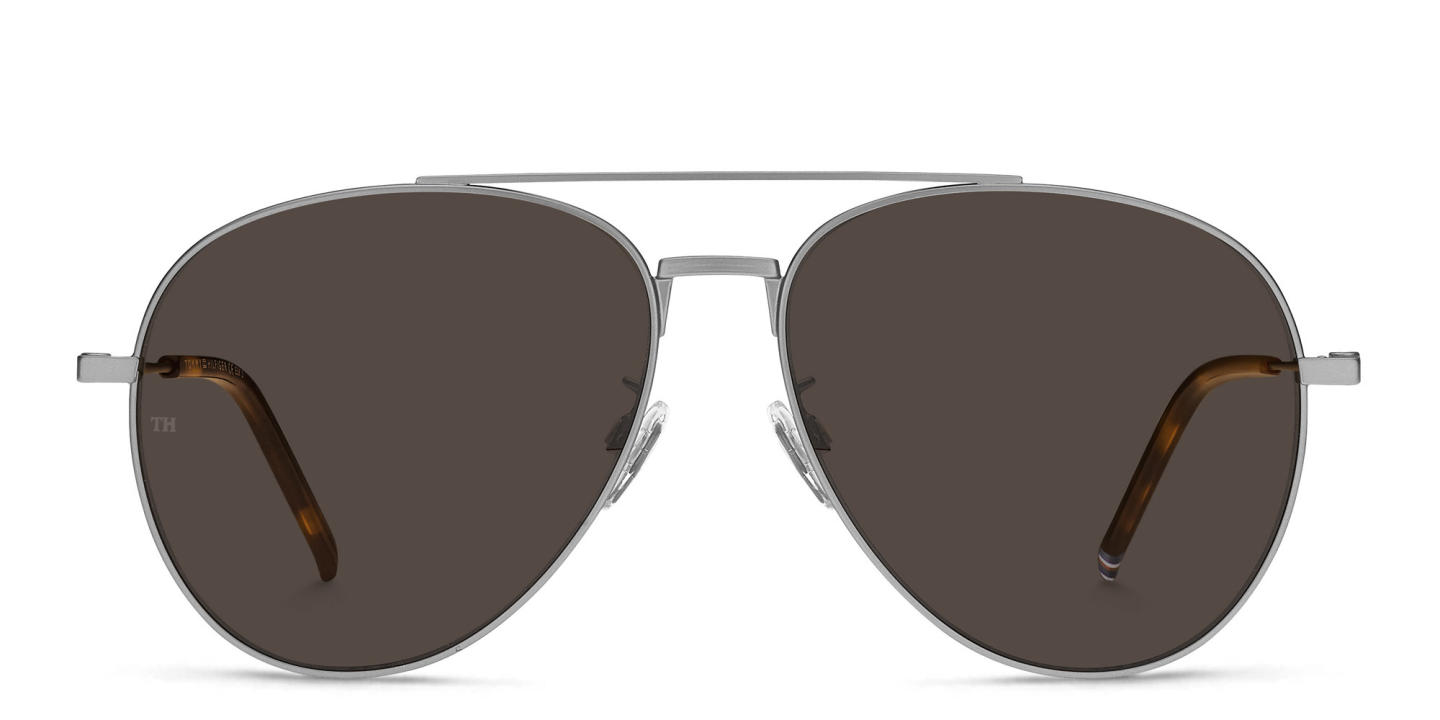 Shop Tommy Hilfiger Wide Aviator Sunglasses in Silver online.