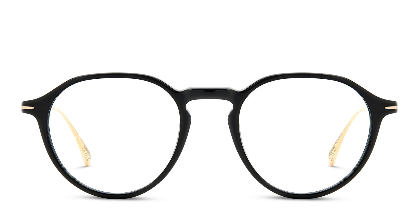 Shop DAVID BECKHAM Panthos Eyeglasses in Black Gold online.