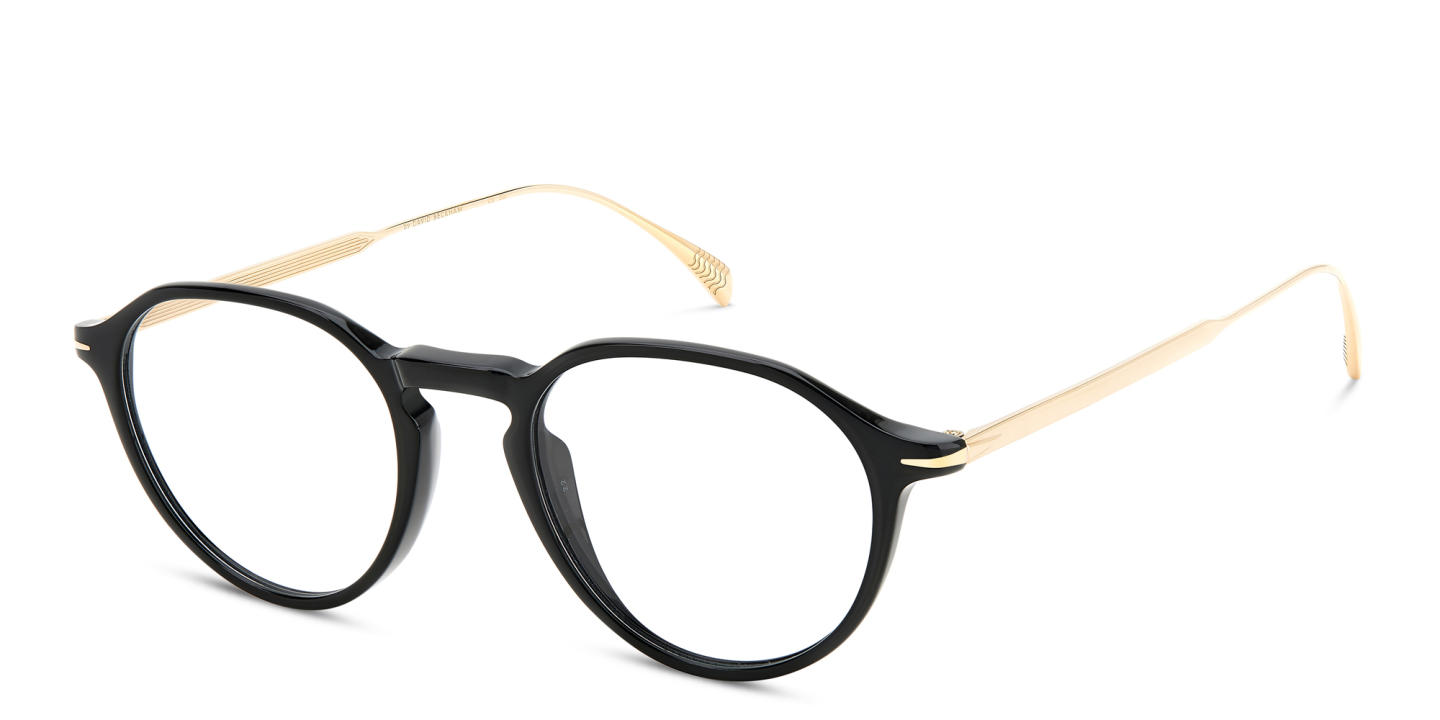 Shop DAVID BECKHAM Panthos Eyeglasses in Black Gold online.