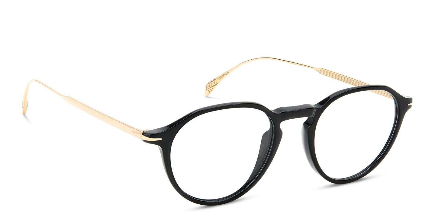Shop DAVID BECKHAM Panthos Eyeglasses in Black Gold online.
