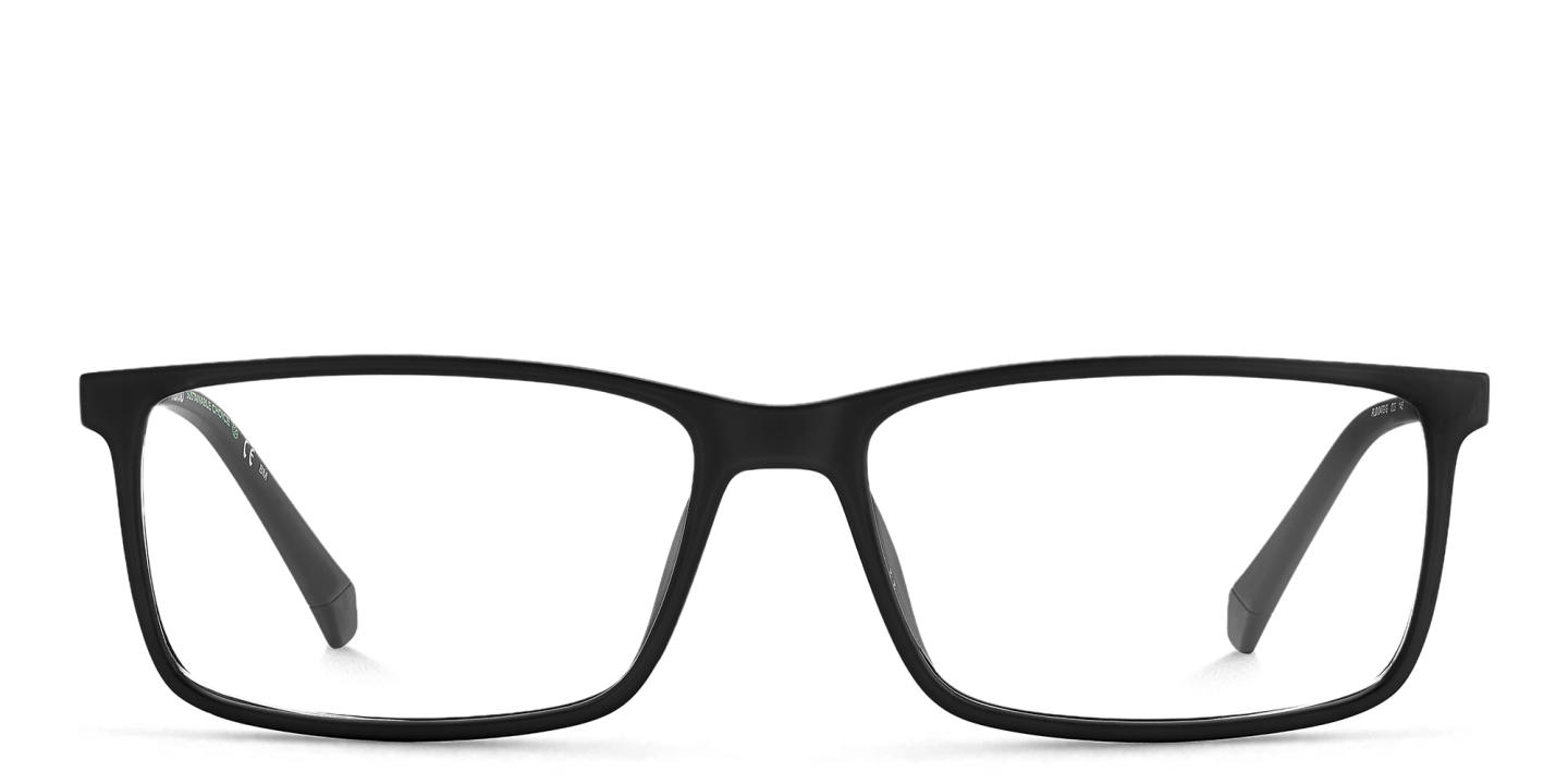 Shop Polaroid Logo Rectangle Eyeglasses in Black online.