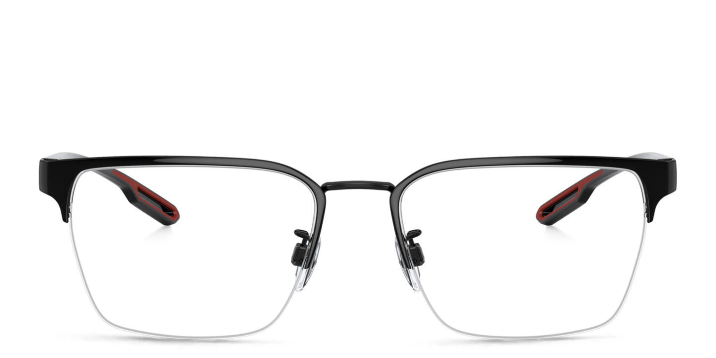 Shop Emporio Armani Half-Rim Square Eyeglasses in Shiny Black online.