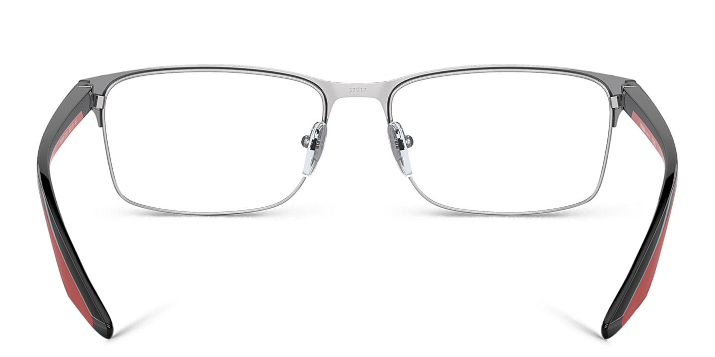Shop Prada Linea Rossa Wide Rectangle Eyeglasses in Black & Silver online.