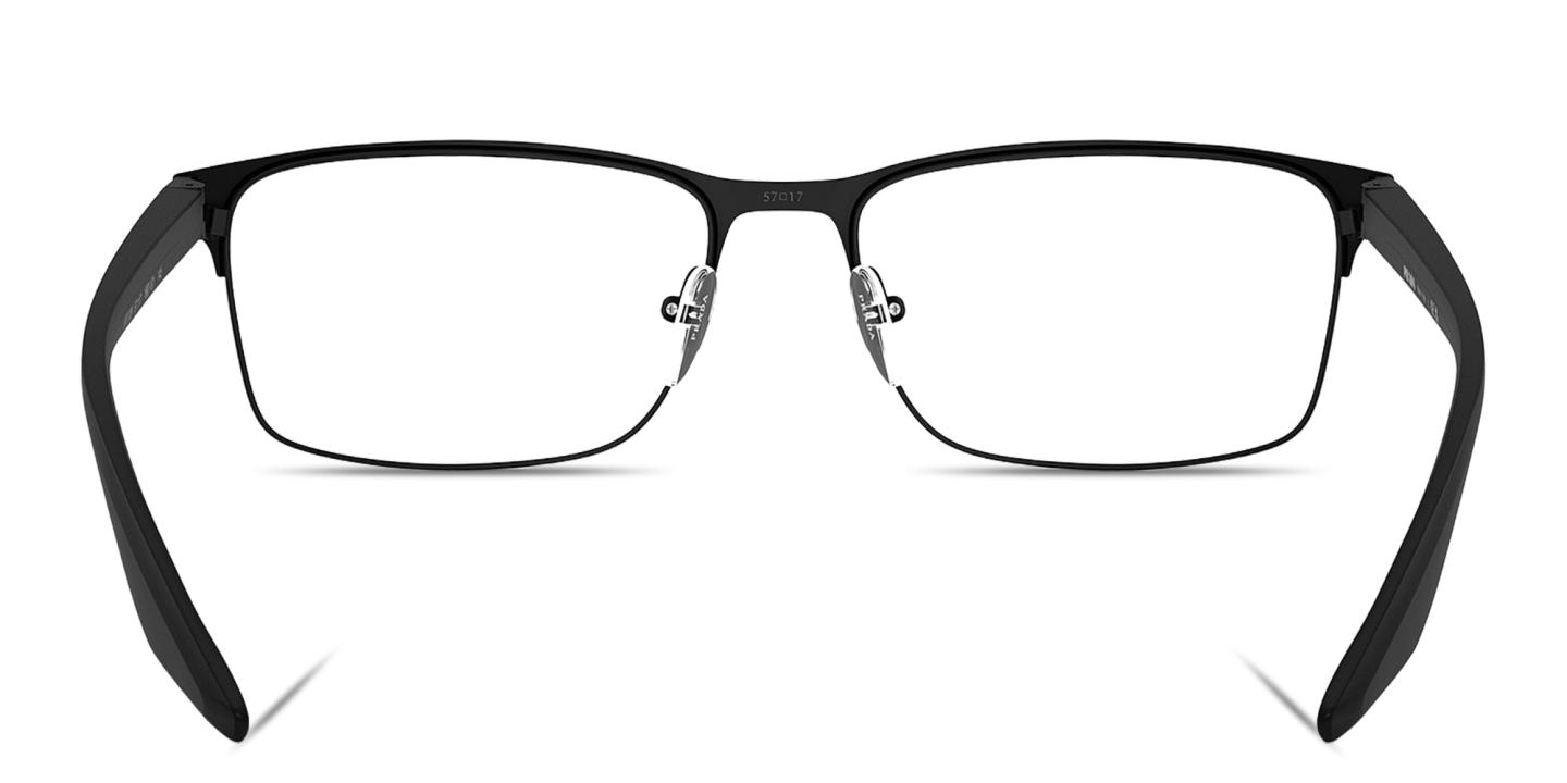 Shop Prada Linea Rossa Logo Signature Wide Rectangle Eyeglasses in Black online.