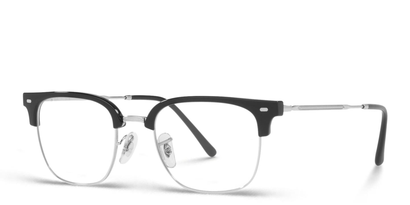 Shop Ray-Ban New Clubmaster Unisex Square Eyeglasses in Black On Silver online.