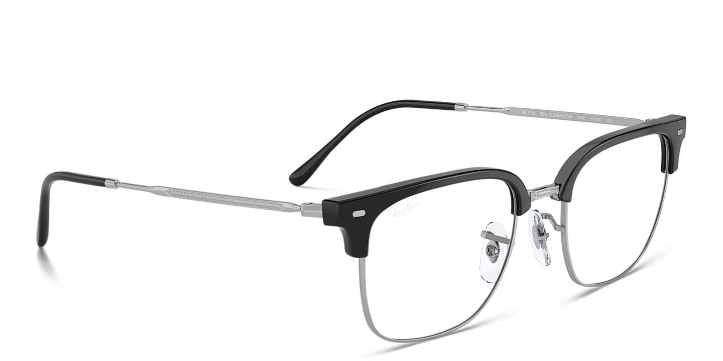 Shop Ray-Ban New Clubmaster Unisex Square Eyeglasses in Black On Silver online.