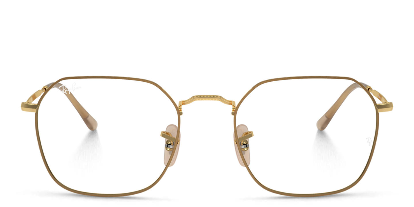 Shop Ray-Ban Jim Unisex Irregular Eyeglasses in Beige On Gold online.