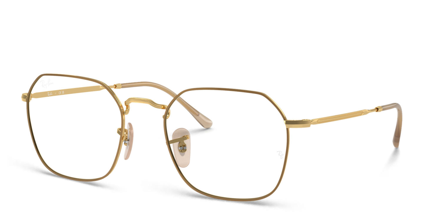 Shop Ray-Ban Jim Unisex Irregular Eyeglasses in Beige On Gold online.