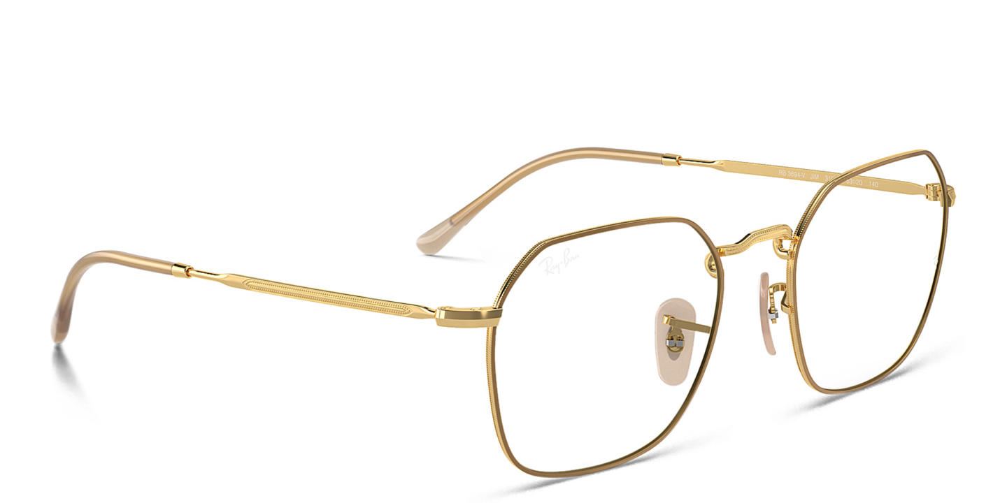 Shop Ray-Ban Jim Unisex Irregular Eyeglasses in Beige On Gold online.