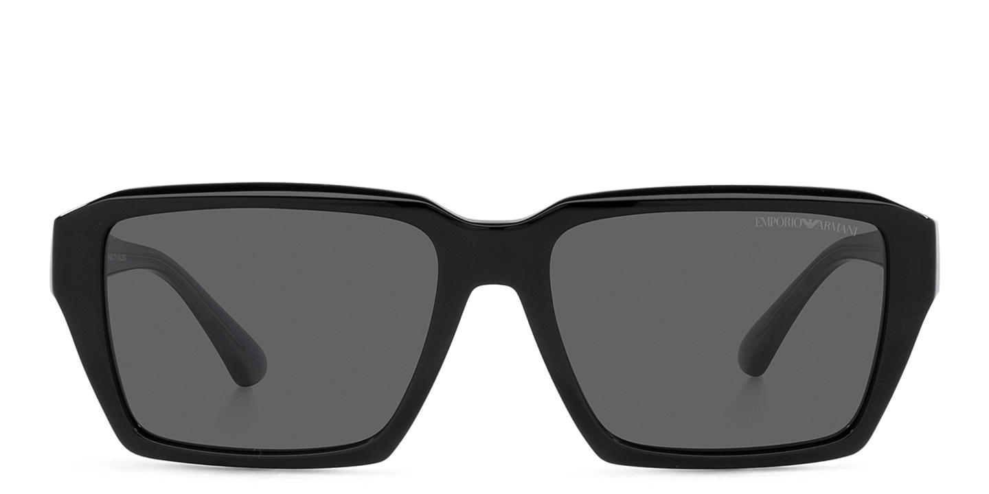 Shop Emporio Armani Rectangle Sunglasses in Shiny Black online.