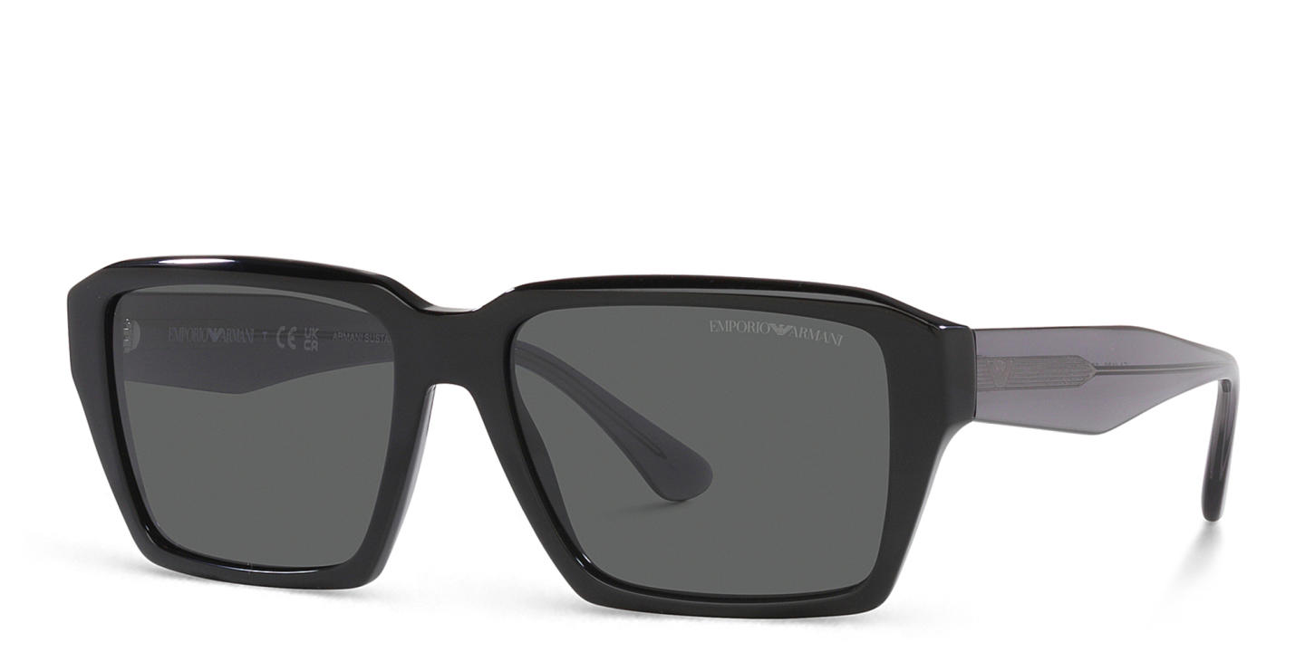 Shop Emporio Armani Rectangle Sunglasses in Shiny Black online.