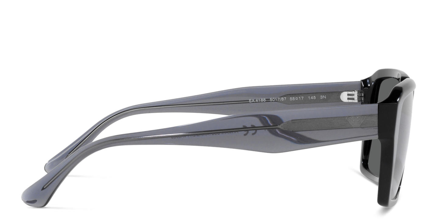 Shop Emporio Armani Rectangle Sunglasses in Shiny Black online.