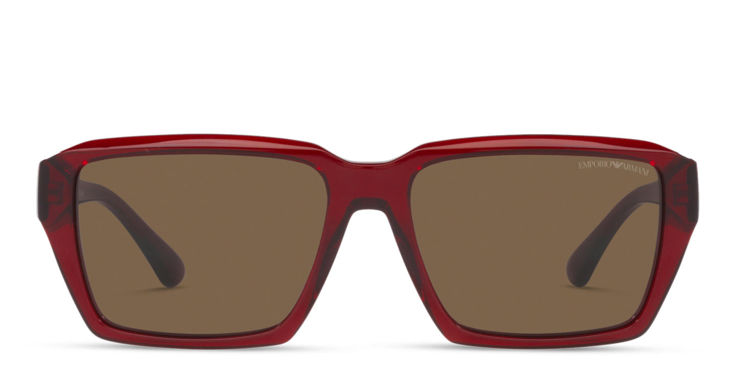 Shop Emporio Armani Rectangle Sunglasses in Shiny Transparent Red online.