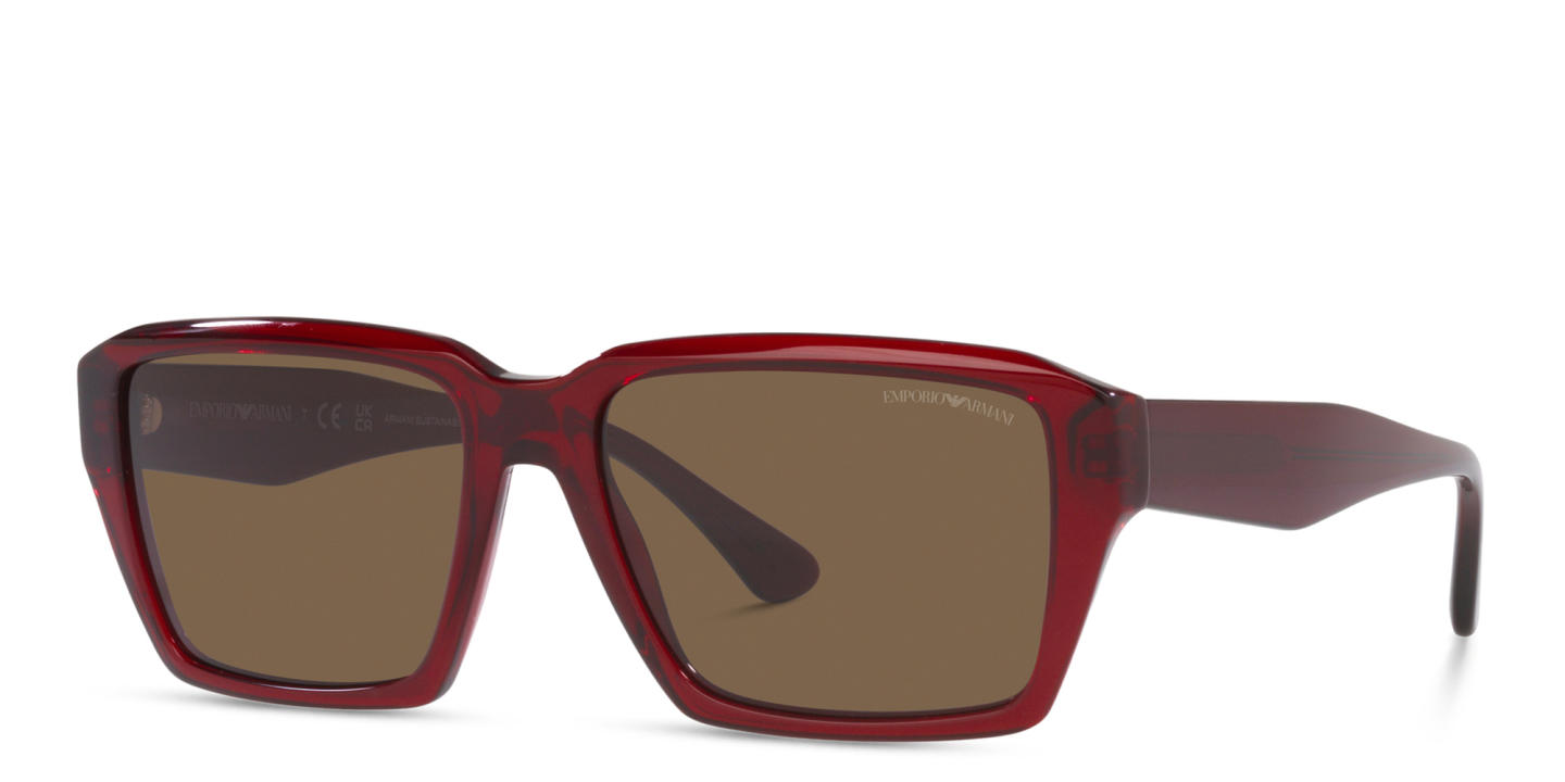 Shop Emporio Armani Rectangle Sunglasses in Shiny Transparent Red online.