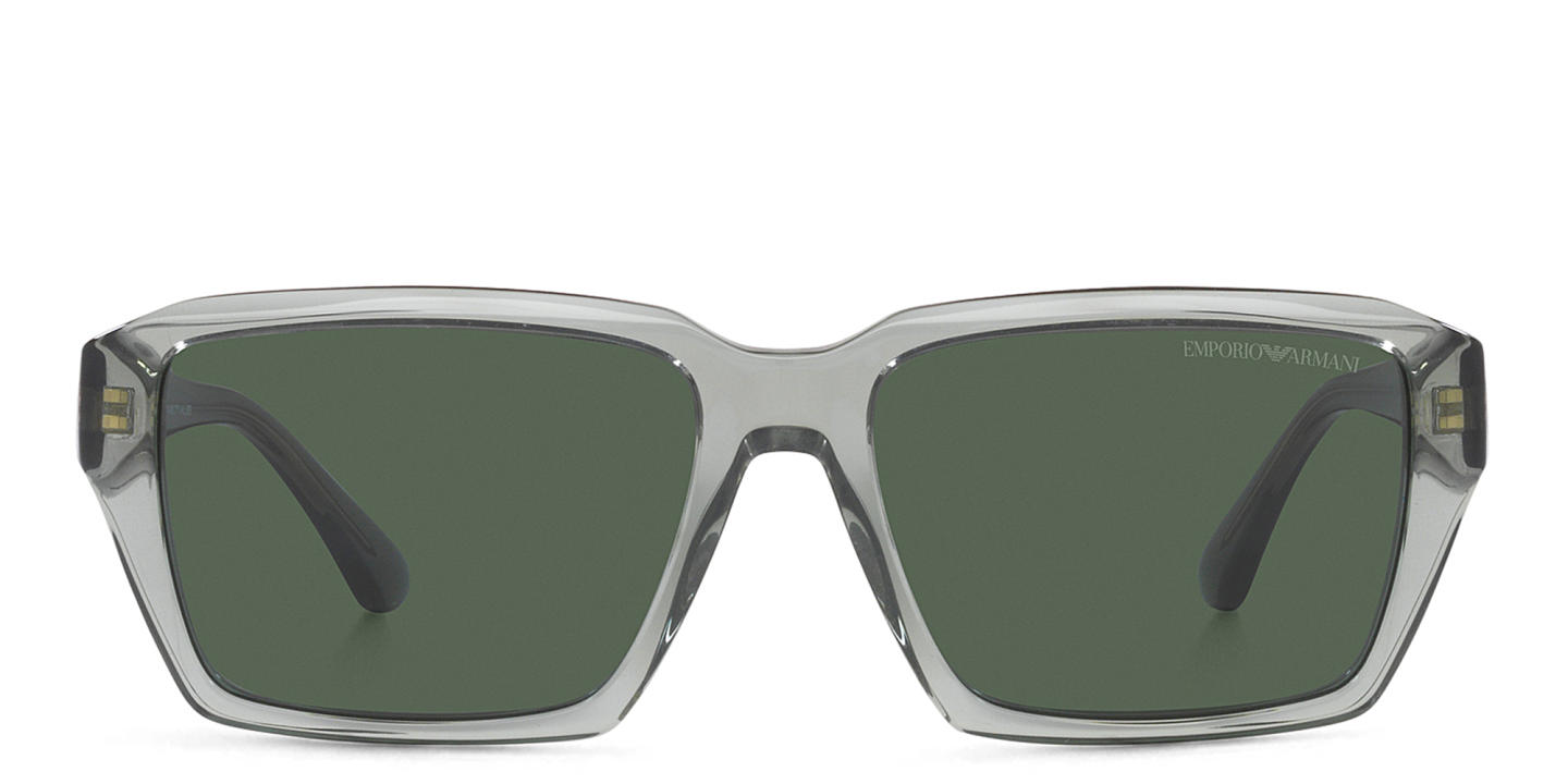 Shop Emporio Armani Rectangle Sunglasses in Shiny Transparent Green online.