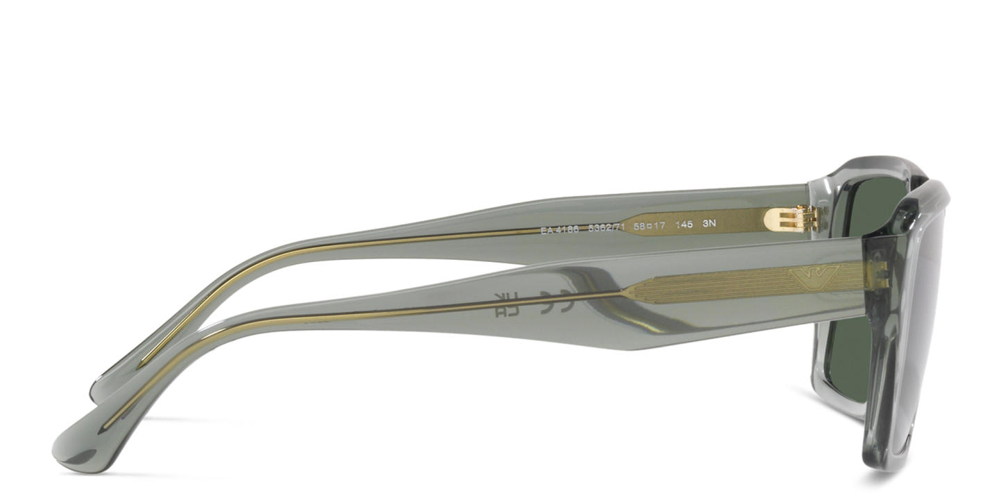 Shop Emporio Armani Rectangle Sunglasses in Shiny Transparent Green online.