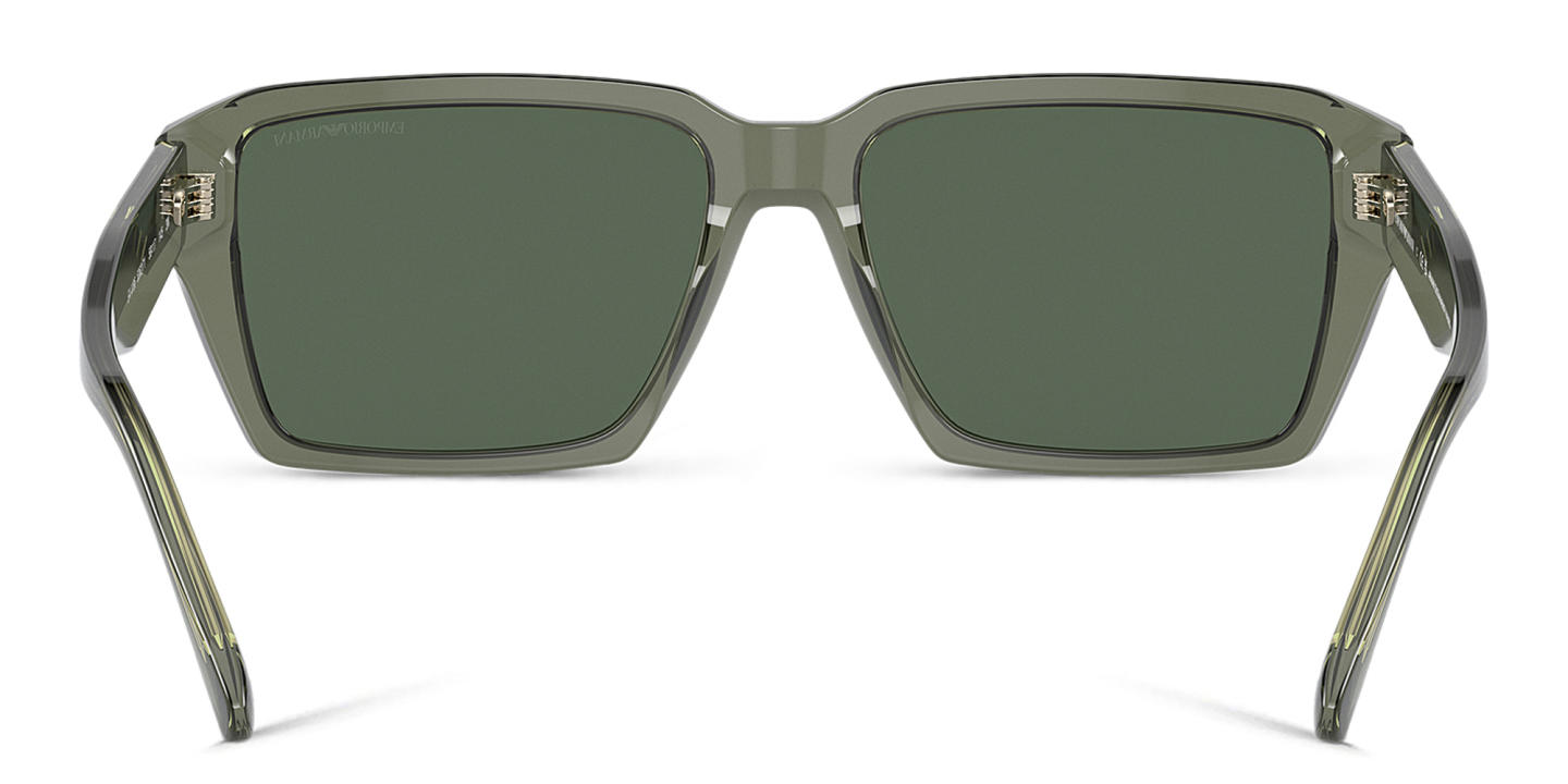 Shop Emporio Armani Rectangle Sunglasses in Shiny Transparent Green online.