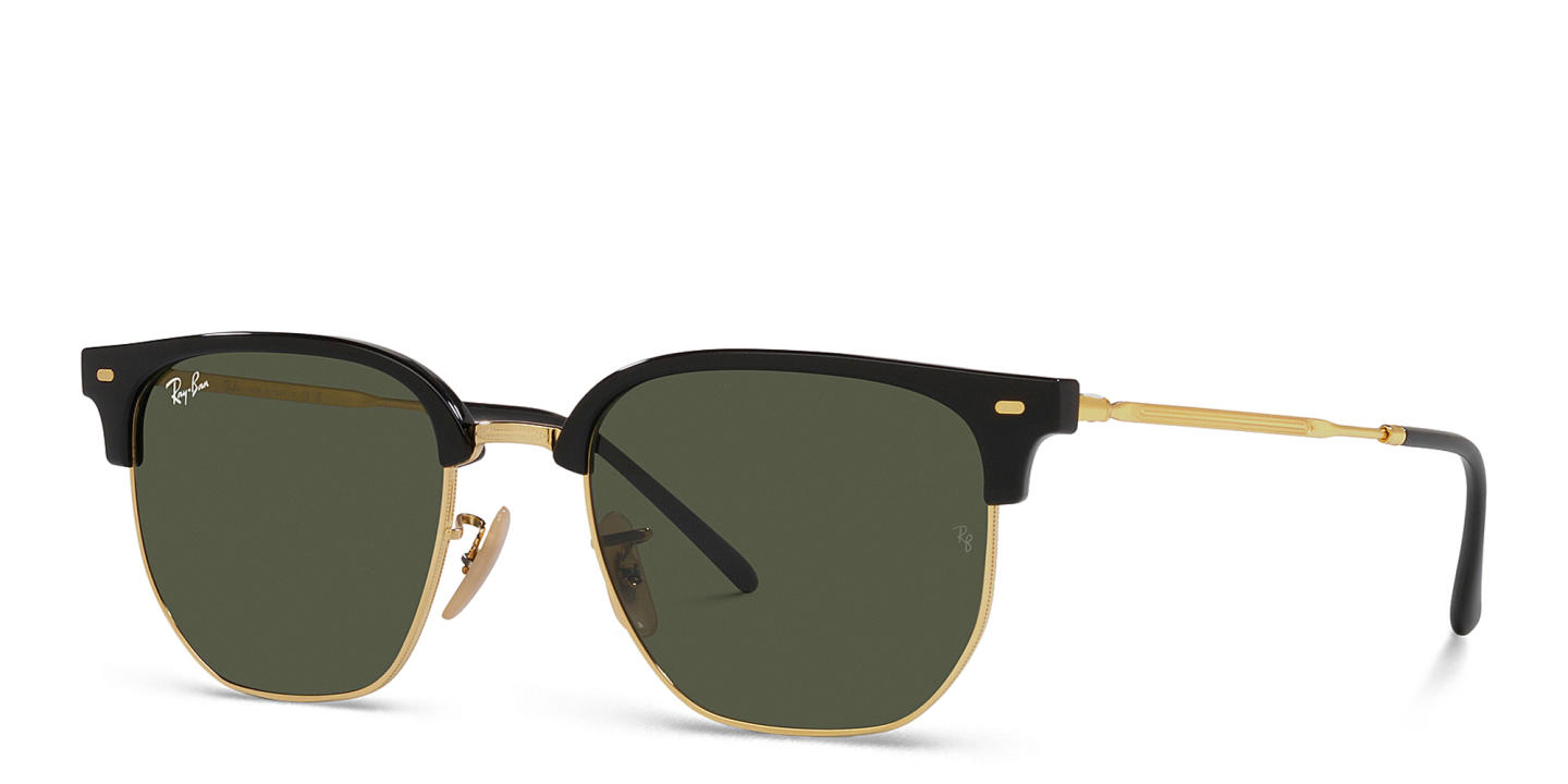 Shop Ray-Ban New Clubmaster Unisex Irregular Sunglasses in Black On Gold online.