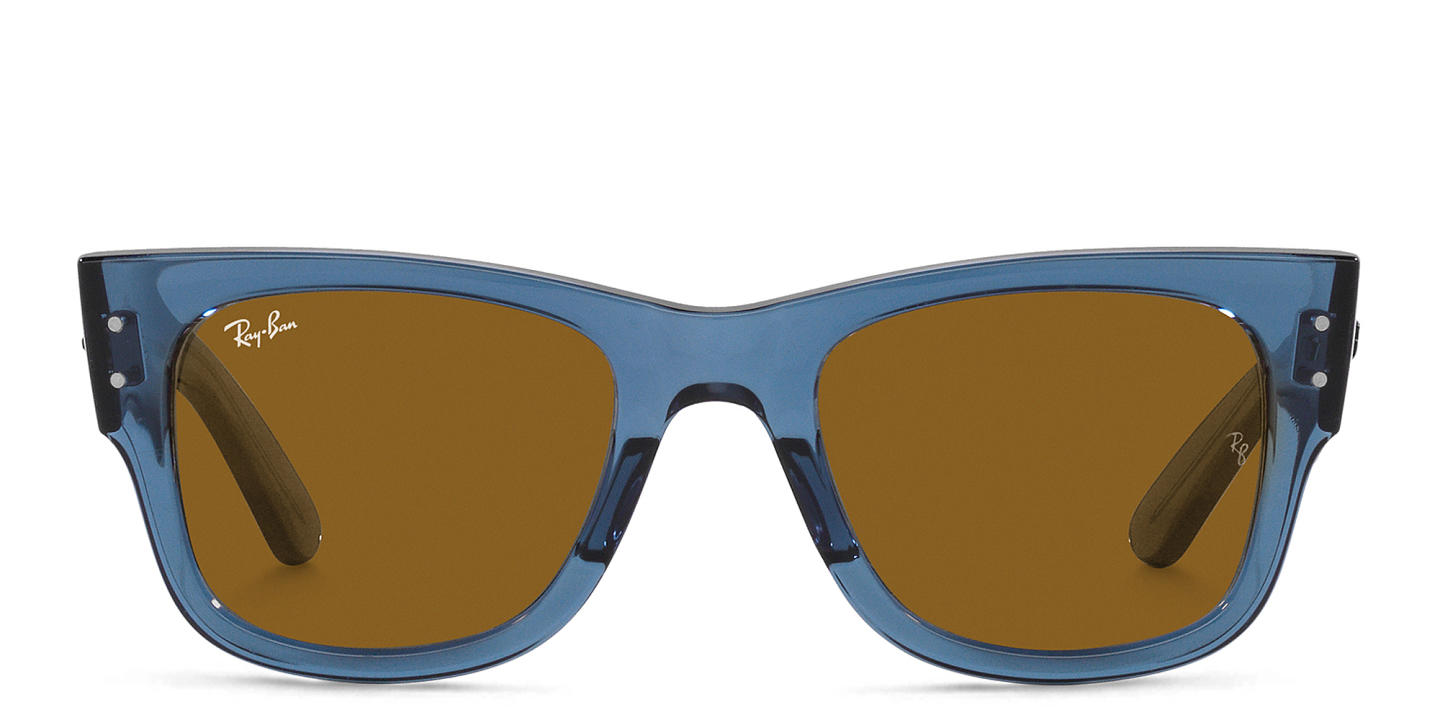 Shop Ray-Ban Mega Wayfarer Unisex Square Sunglasses in Transparent Blue online.