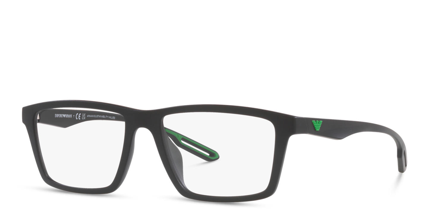 Shop Emporio Armani Wide Rectangle Eyeglasses in Matte Black online.