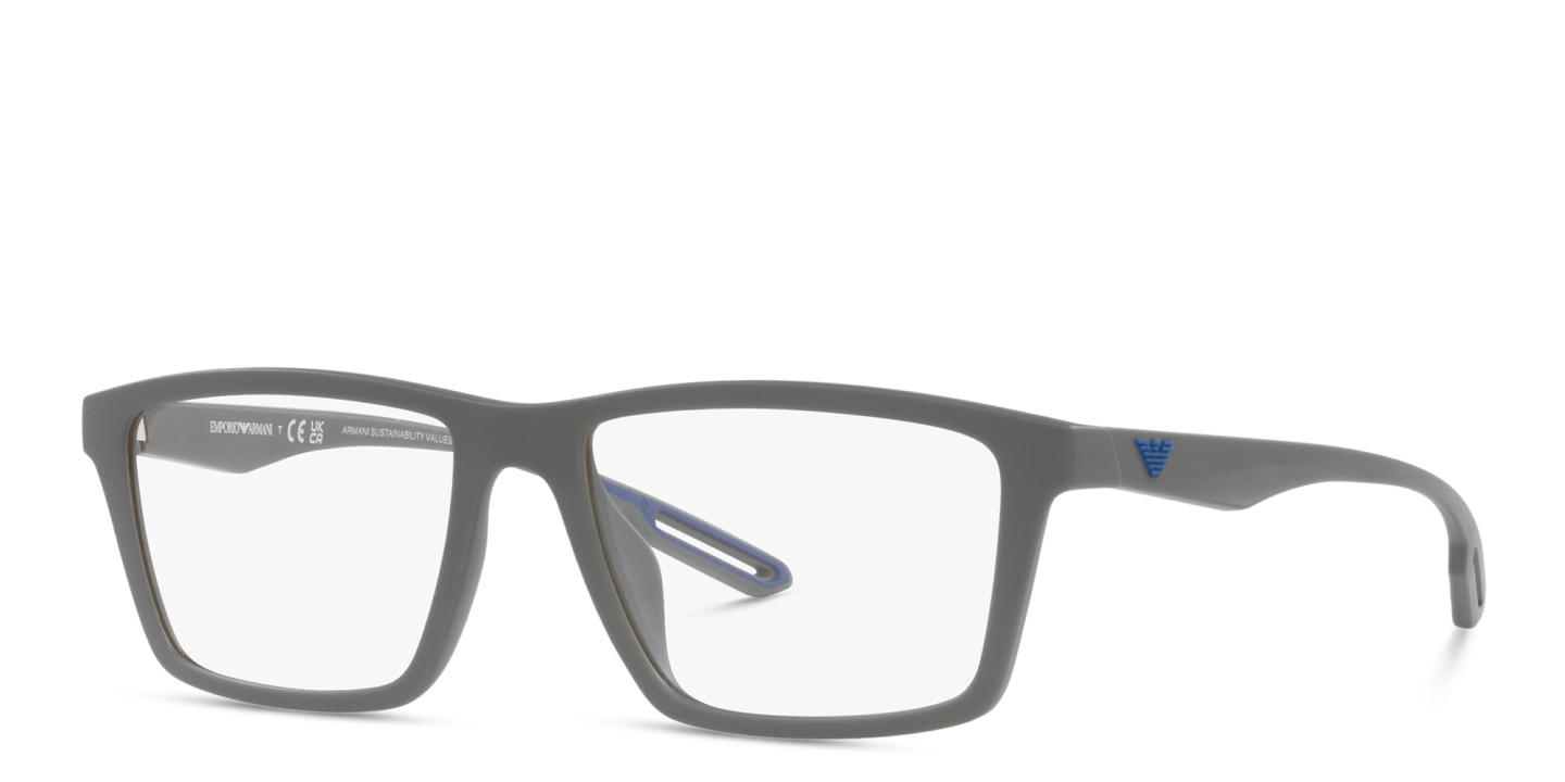 Shop Emporio Armani Wide Rectangle Eyeglasses in Matte Grey online.