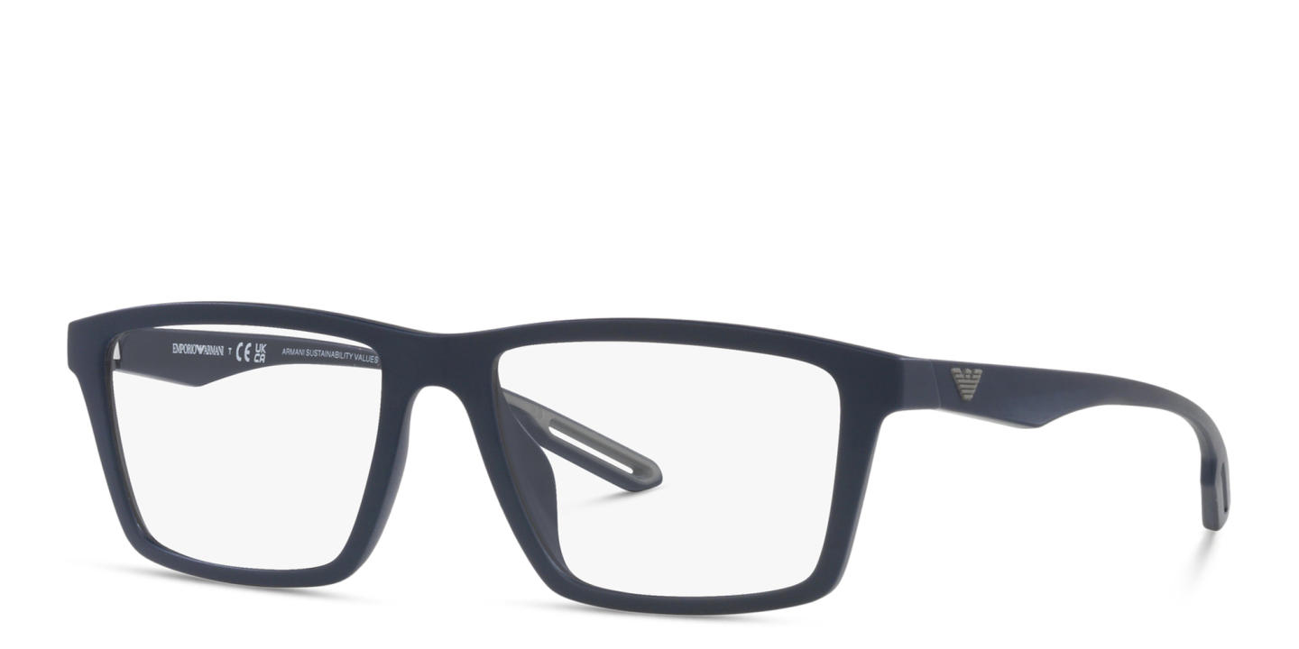 Shop Emporio Armani Wide Rectangle Eyeglasses in Matte Blue online.