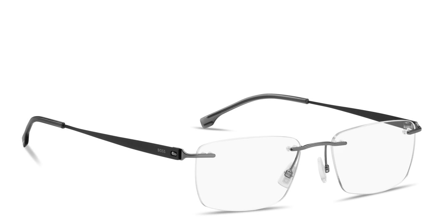 Shop Hugo Boss Logo Signature Rimless Rectangle Eyeglasses in Dark Ruthenium online.