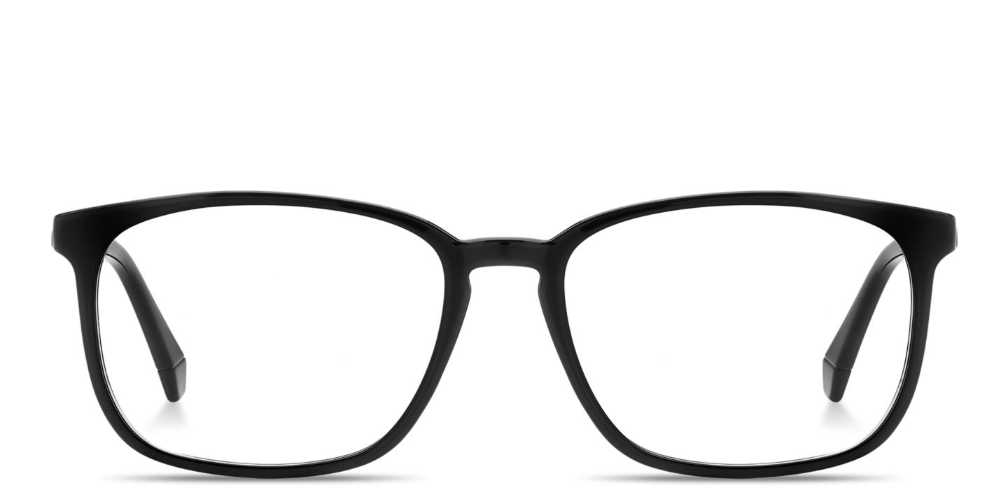 Shop Polaroid Logo Lettering Wide Rectangle Eyeglasses in Black online.