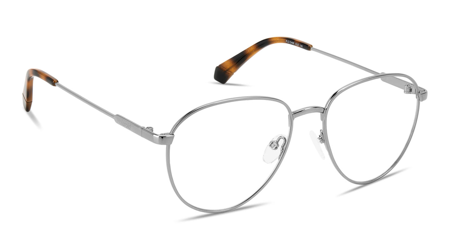Shop Polaroid Engraved Logo Unisex Wide Pilot Eyeglasses in Ruthenium online.
