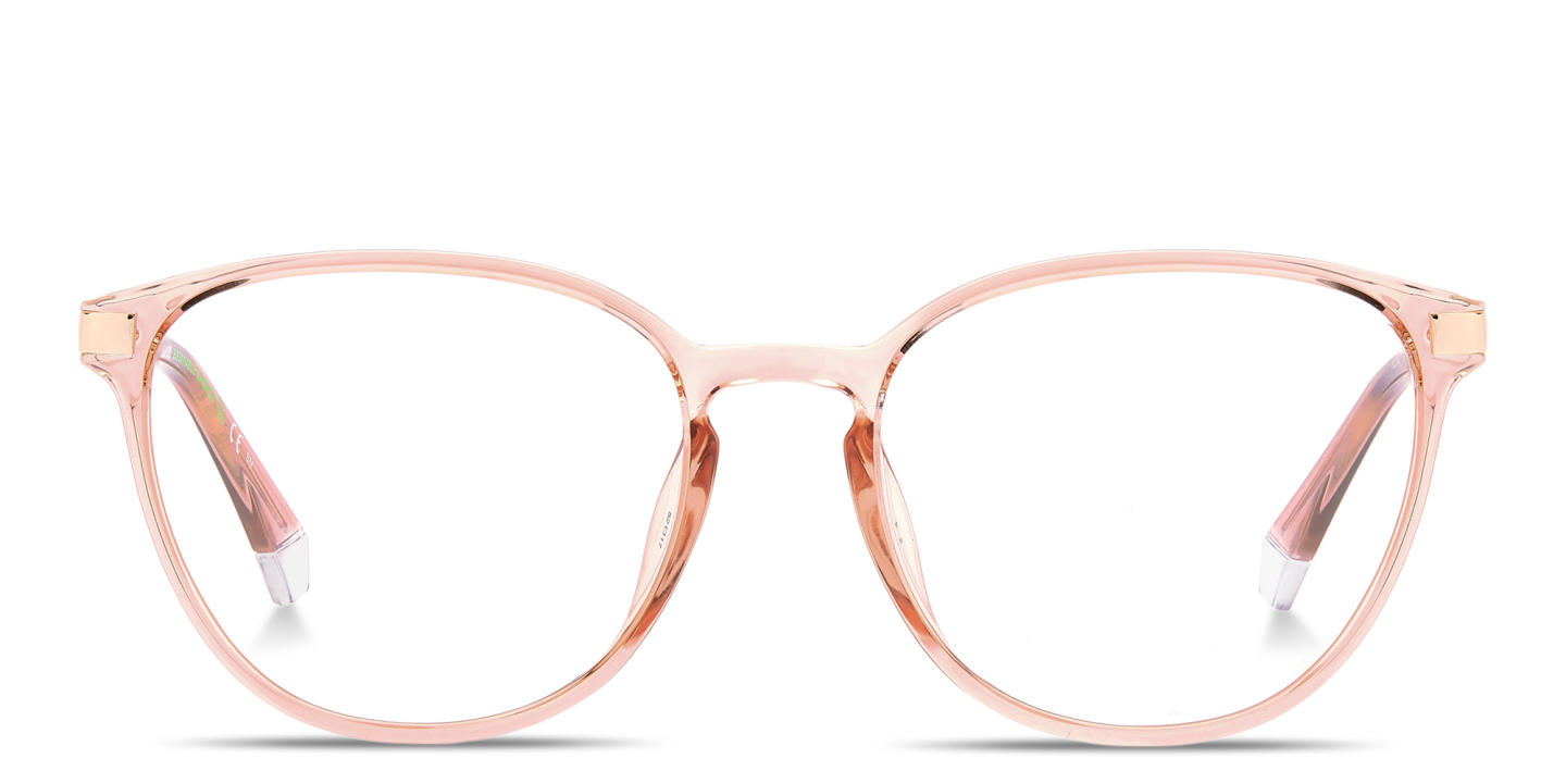 Polaroid Engraved Logo Unisex Round Eyeglasses in Transparent Pink – Product Photo 0