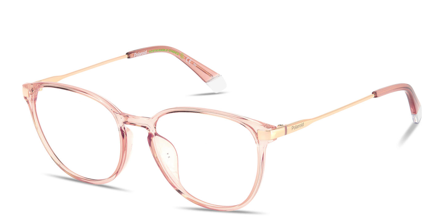 Polaroid Engraved Logo Unisex Round Eyeglasses in Transparent Pink – Product Photo 1