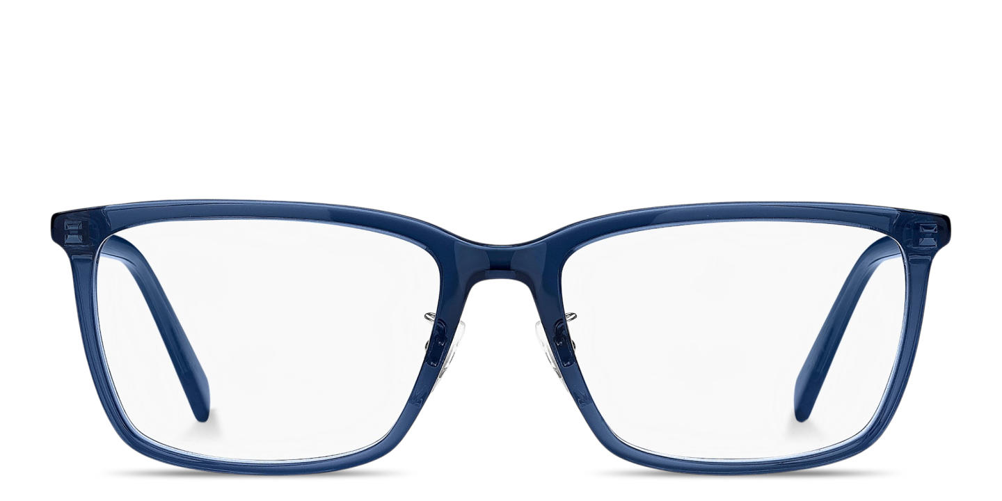 Shop Tommy Hilfiger Logo Lettering Wide Rectangle Eyeglasses in Blue online.