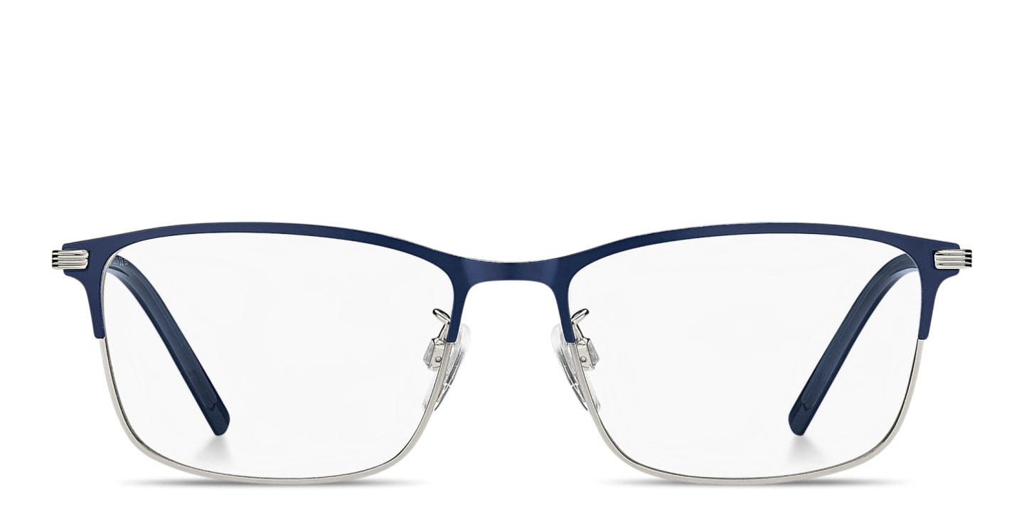 Shop Tommy Hilfiger Engraved Logo Rectangle Eyeglasses in Matte Blue Palladium online.