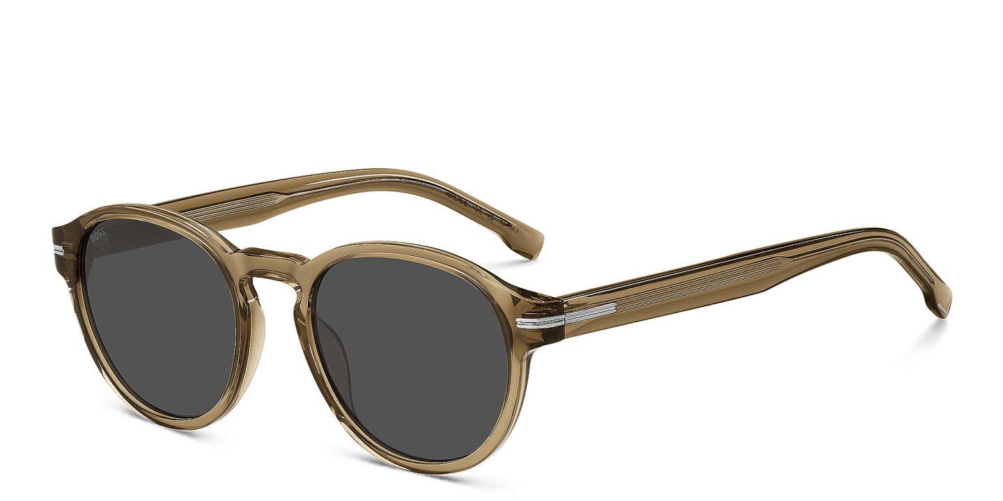 Shop Hugo Boss Logo Round Sunglasses in Brown online.